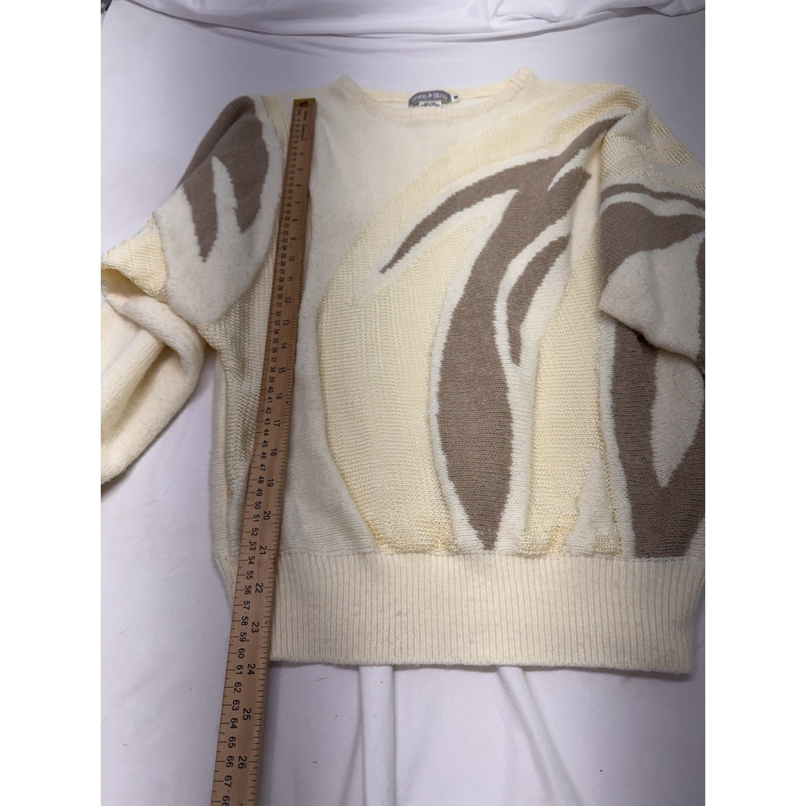 Vintage Oversized 80's White Stag Sweater Cream & Brown Cable Knitting Sz Med — image 4 of 6